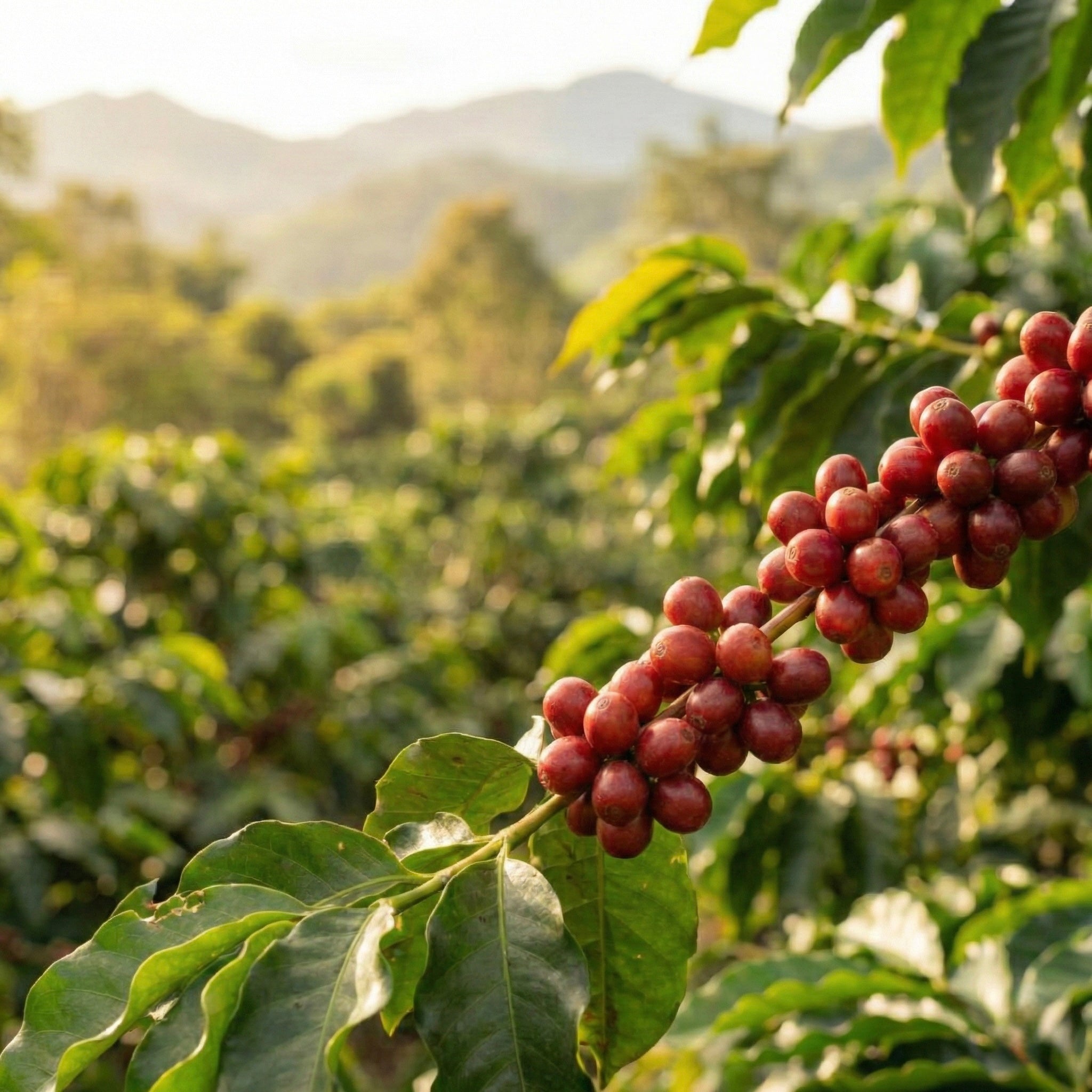 Ripe red coffee cherries growing - Rocte Coffee Company